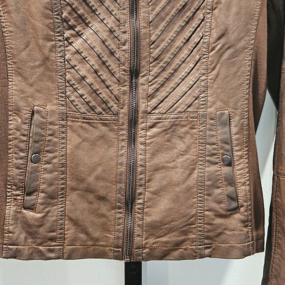 Maurices Faux Leather Moto Short Jacket Brown Size Small Zip Up Biker NWT - Picture 3 of 16